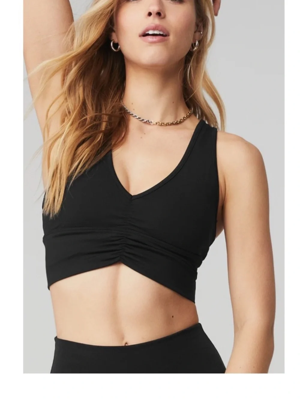 ALO Yoga Black V-Neck Ruched Sports Bra